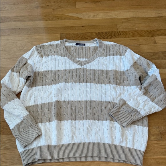 Brandy Melville/John Galt Striped Nikki V-Neck Cable Knit Sweater beige white - Picture 5 of 10